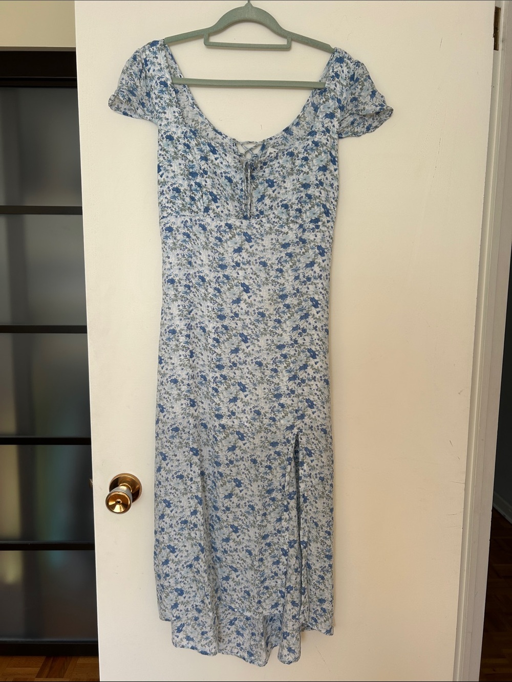 Hollister Blue Floral Midi Dress with Tie Front